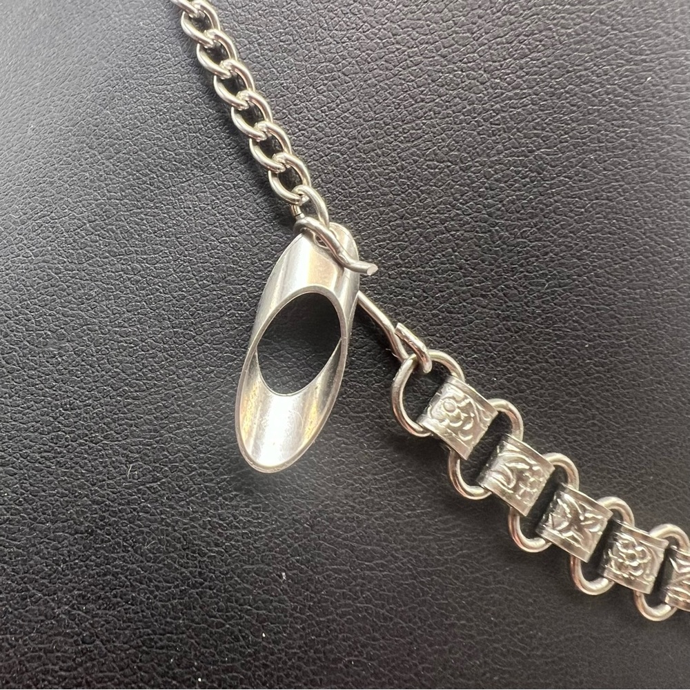 Unusual Silver Tone Book Chain Necklace w/ Midcentury Modern Dangles - Picture 5 of 8